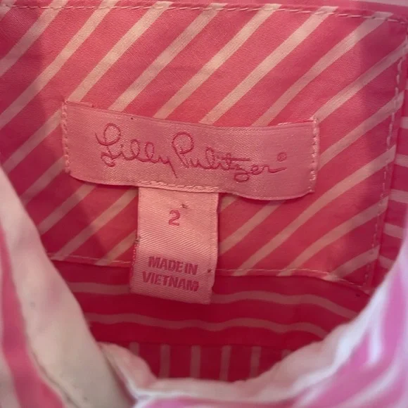 2/$15 3/$20🌹 LILLY PULITZER Button Down Shirt Long Sleeve Stripe Pink-White Sz 2 - Picture 3 of 7